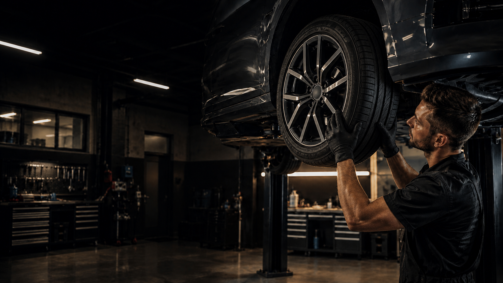 Mechanic inspecting a car undercarriage